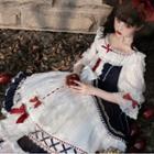 Set: Puff-sleeve Lace Panel A-line Dress + Choker