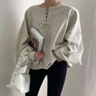 Lantern-sleeve Lace-up Sweatshirt