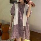 Short-sleeve Floral Print Mini Dress / Shawl
