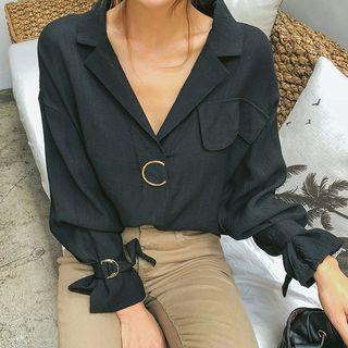 Hoop-detail Half-placket Shirt