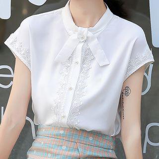 Cap-sleeve Crochet Trim Chiffon Blouse
