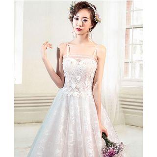 Embroidered Long Train Wedding Dress