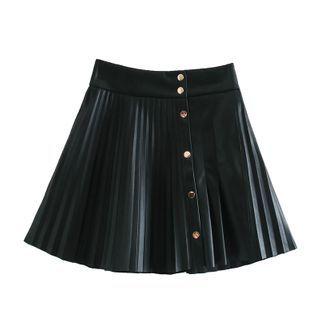Pleated Faux Leather A-line Mini Skirt