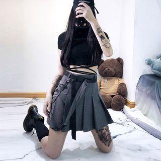 Pleated Mini A-line Cargo Skirt