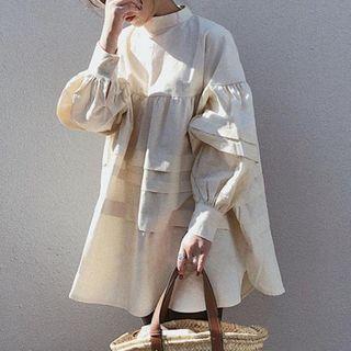 Long-sleeve Mock-neck Blouse Almond - One Size