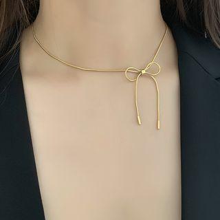 Ribbon Bow Necklace Gold - One Size