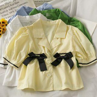 Ribbon-accent Slim-fit Crop Shirt
