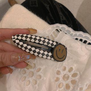 Smiley Checkerboard Hair Clip 1 Pc - Black & White - One Size