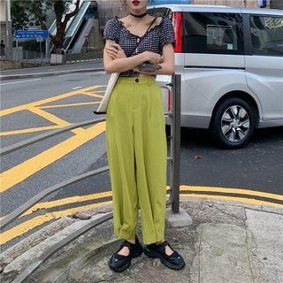 Plaid Short-sleeve Top / Harem Pants