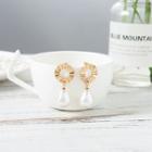 Alloy Hoop Faux Pearl Drop Earring Gold & White - One Size