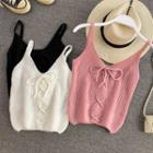Plain V-neck Lace-up Knitted Tank Top