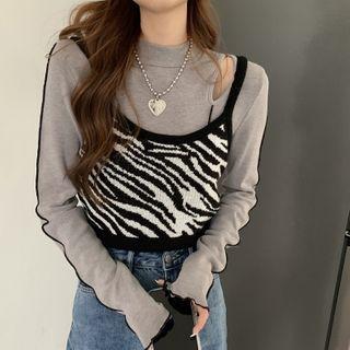 Long-sleeve Top / Zebra Print Camisole Top