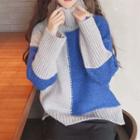 Color-block Turtleneck Sweater Blue & Gray - One Size