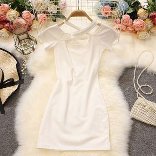 Short-sleeve Crisscross Mini Sheath Dress