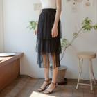 Tulle Long Layered Skirt Black - One Size