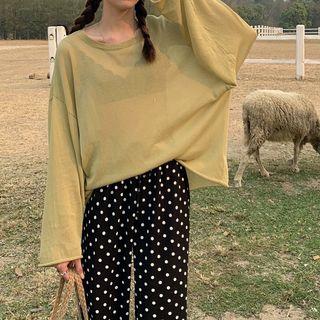 Plain Knit Top / Dotted Wide Leg Pants