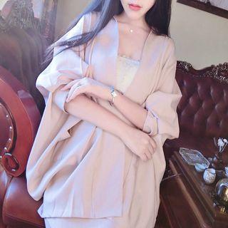 Set: Elbow-sleeve Open Front Top + Skirt