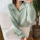 V-neck Plain Rib Knit Sweater
