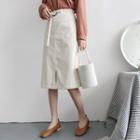 Corduroy A-line Midi Skirt With Belt