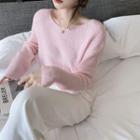 Round-neck Plain Cropped Sweater