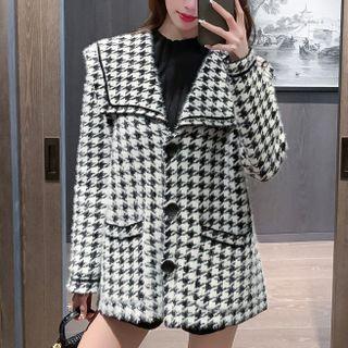 Long-sleeve Sailor Collar Houndstooth Cardigan