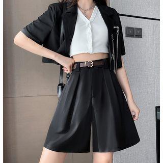 Set: High Waist Wide Leg Dress Shorts + Belt