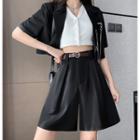Set: High Waist Wide Leg Dress Shorts + Belt