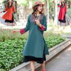 Embroidered Long-sleeve Mock Two-piece Dress