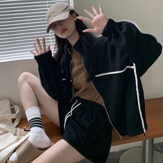 Oversize Contrast Trim Sweatshirt Jacket