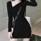 Asymmetrical Neckline Mini Bodycon Dress
