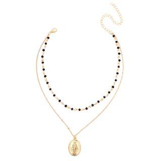 Religious Pendant Bead Layered Necklace
