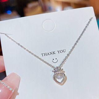 Rhinestone Crown Necklace 01 - 1pc - Silver - One Size