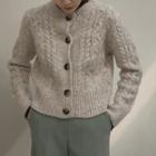 Round-neck Cable-knit Cardigan Melange Beige - One Size