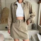 High-waist Washed Cargo Mini Skirt / Washed Denim Oversize Button-up Jacket