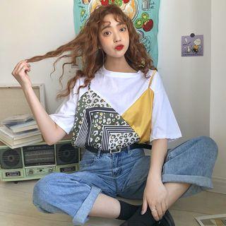 Print Panel Mock Two Piece Top