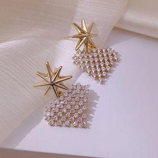 Alloy Star Rhinestone Heart Dangle Earring 1 Pair - Love Heart - One Size