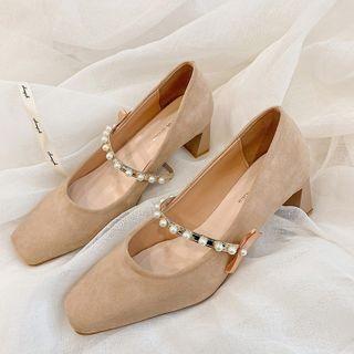 Chunky Heel Faux Pearl Strap Mary Jane Sandals