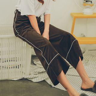 Contrast Trim Wide Leg Velvet Pants