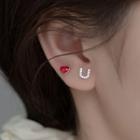 Heart & U Asymmetrical Stud Earring 1 Pair - Asymmetric - Red & Silver - One Size