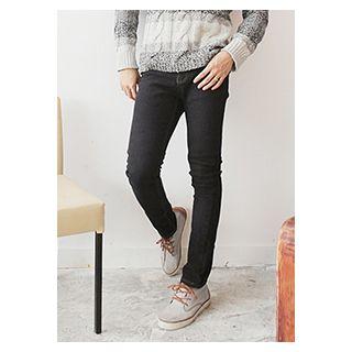 Stitched Fleece-lined Slim-fit Jeans