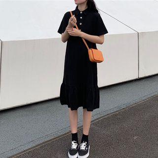 Short-sleeve Polo Collar Midi Dress
