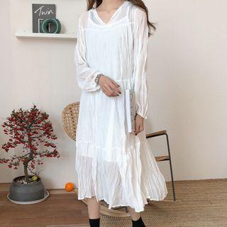 Set: V-neck Long-sleeve Dress + Spaghetti Strap Dress