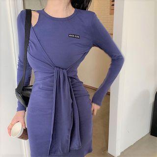 Long-sleeve Cutout Tie-front Bodycon Dress