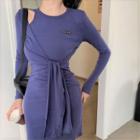 Long-sleeve Cutout Tie-front Bodycon Dress