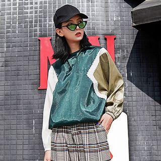 Lace-trim Color Block Hoodie