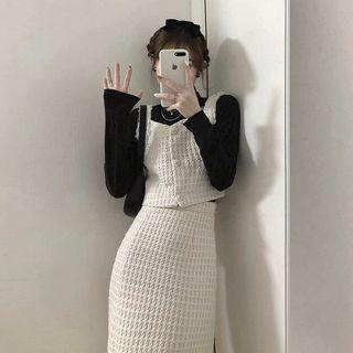Turtleneck Knit Top / Vest / Midi Pencil Skirt / Set