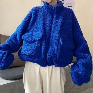 Faux Shearing Pocket Detail Zip Jacket