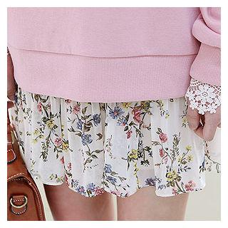 Floral Pattern Pleated Chiffon Mini Skirt