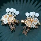 Set Of 2: Faux Pearl Floral Hair Clip Set - Gold - One Size