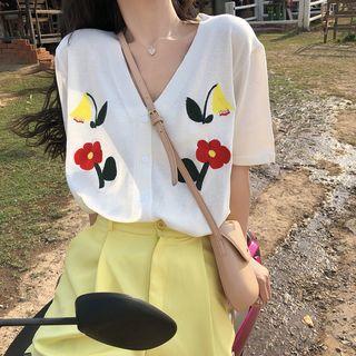 Short Sleeve Floral Printed Cardigan